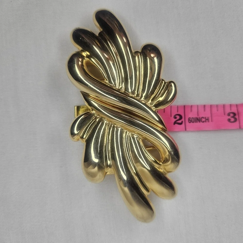 Vtg Douglas Paquette Gold Tone Sculptural Bow Swirl 2-Pc Belt Buckle 1980s EUC